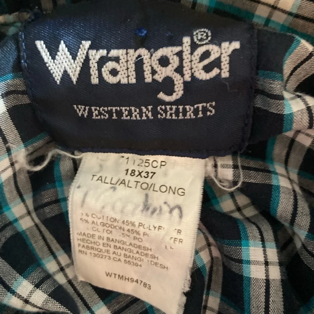 Wrangler Pearl Snap Vintage Western Shirt Long Sleeve Men’s 18  Plaid